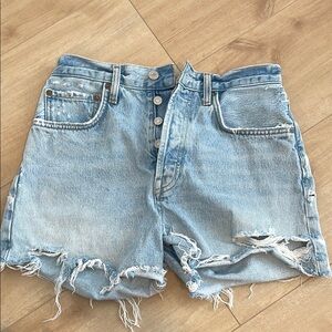 Distressed Light Blue Denim Shorts